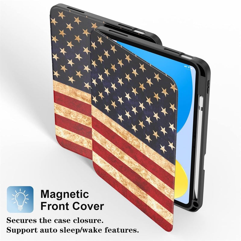 Supveco Case for iPad (A16) 11th Generation 11 inch (2025),iPad 10th Generation 10.9 inch (2022) with Pencil Holder-[Auto Wake/Sleep],Premium Folio Stand Case with Soft TPU Back Cover-Flag - Image 4
